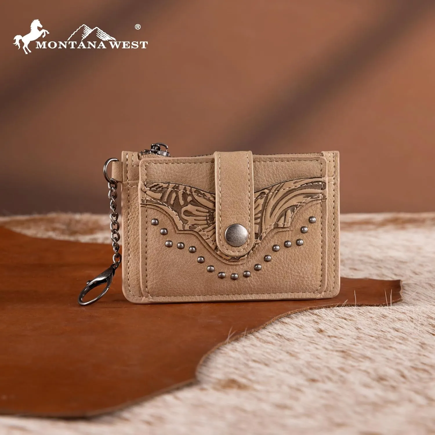 Montana West Credit Card Holder for Women Western Slim Wallet Card Cases & Money Organizers with Rfid Lining Bifold Women's Small Card Wallet with Zipper Coin Pocket