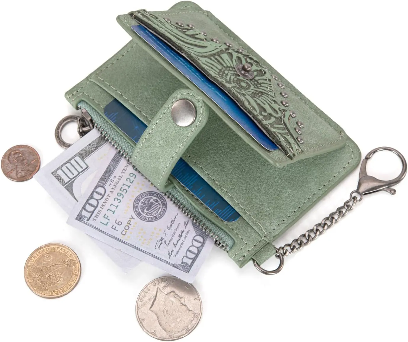 Montana West Small Women's Wallet Slim Credit Card Holder with RFID Lining Minimalist Card Cases & Money Organizers Slim Keychain Wallet with Western Studded and Zipper Coin Pocket