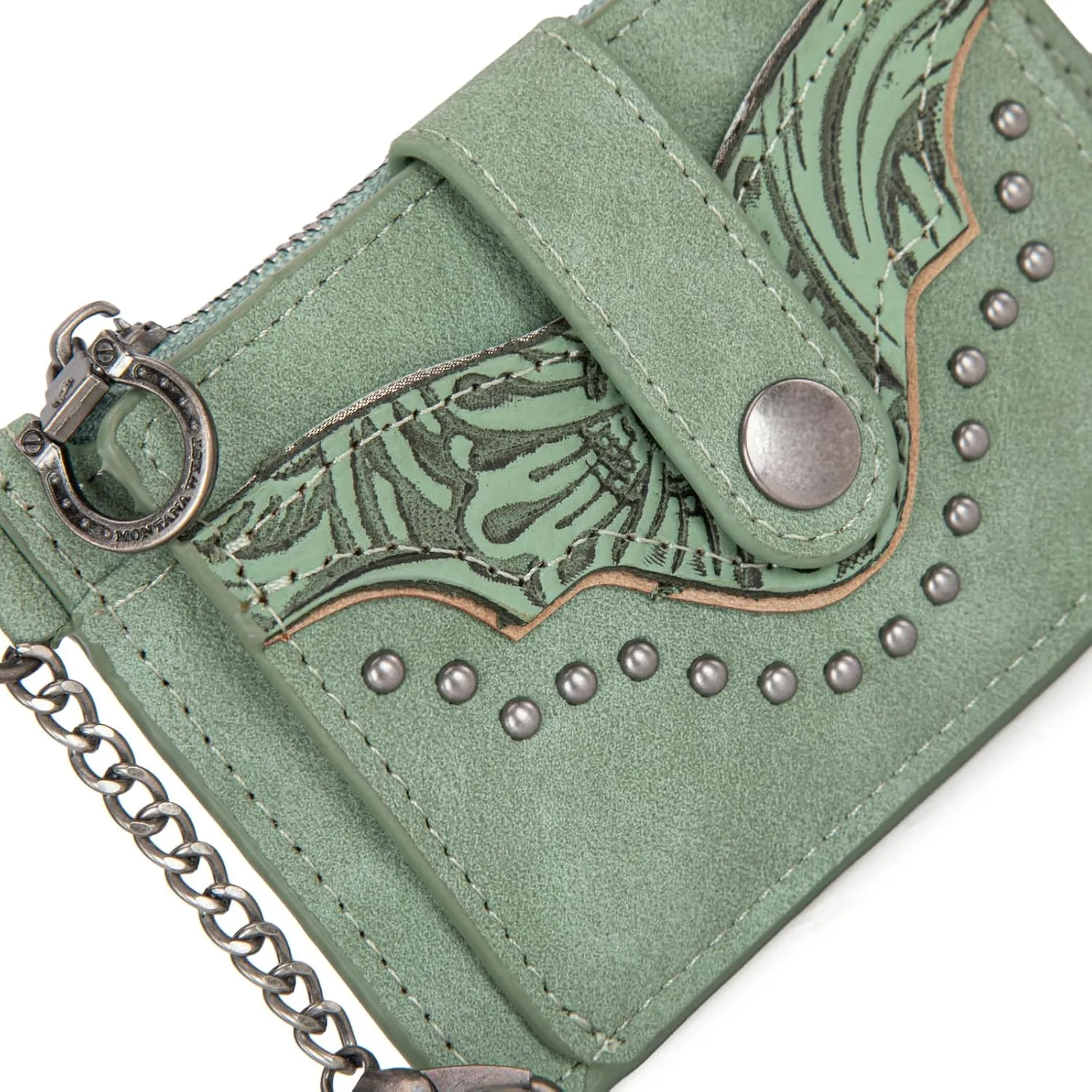 Montana West Small Women's Wallet Slim Credit Card Holder with RFID Lining Minimalist Card Cases & Money Organizers Slim Keychain Wallet with Western Studded and Zipper Coin Pocket