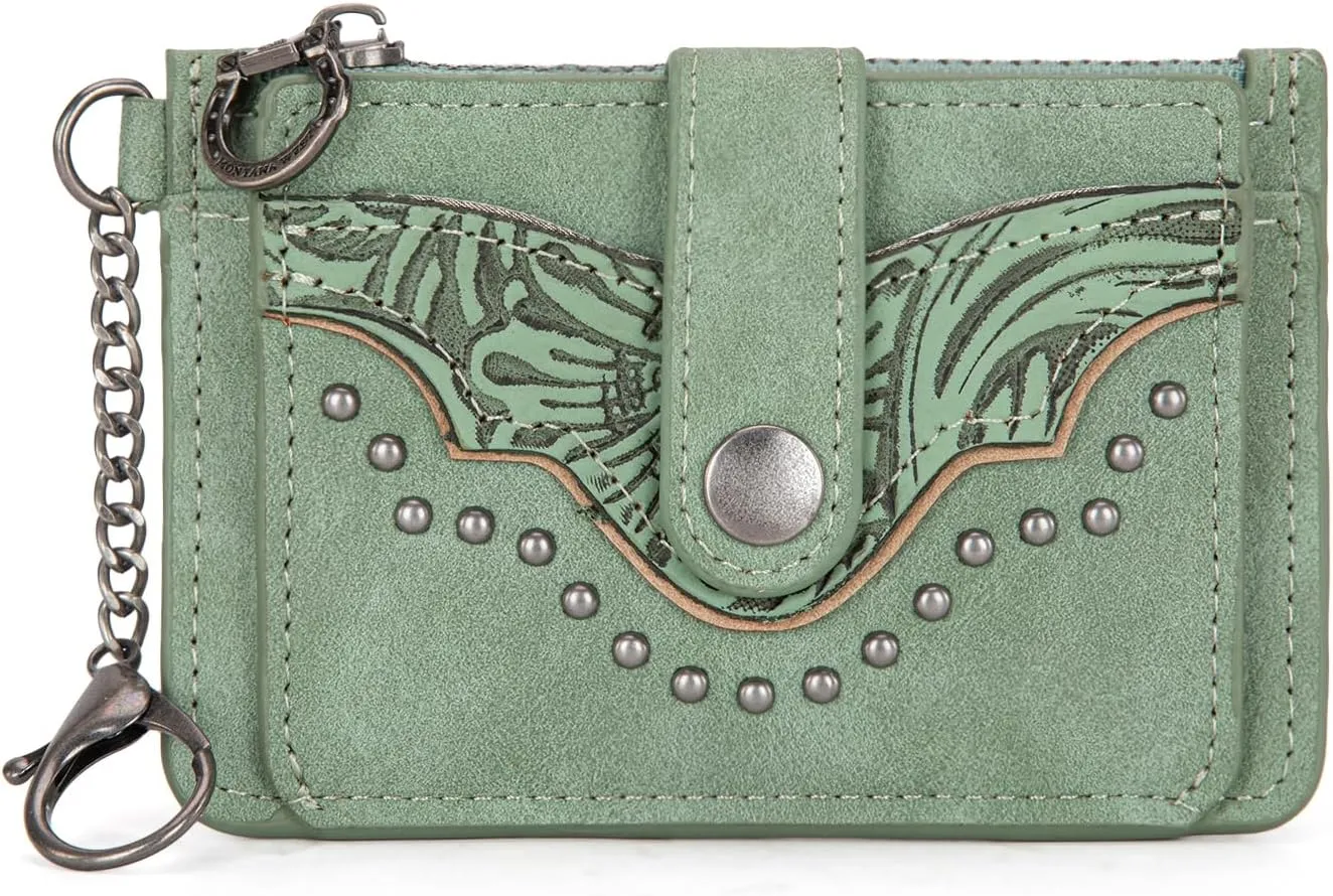 Montana West Small Women's Wallet Slim Credit Card Holder with RFID Lining Minimalist Card Cases & Money Organizers Slim Keychain Wallet with Western Studded and Zipper Coin Pocket