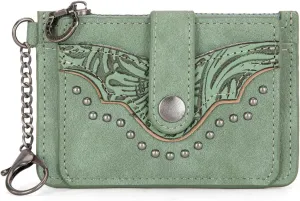 Montana West Small Women's Wallet Slim Credit Card Holder with RFID Lining Minimalist Card Cases & Money Organizers Slim Keychain Wallet with Western Studded and Zipper Coin Pocket