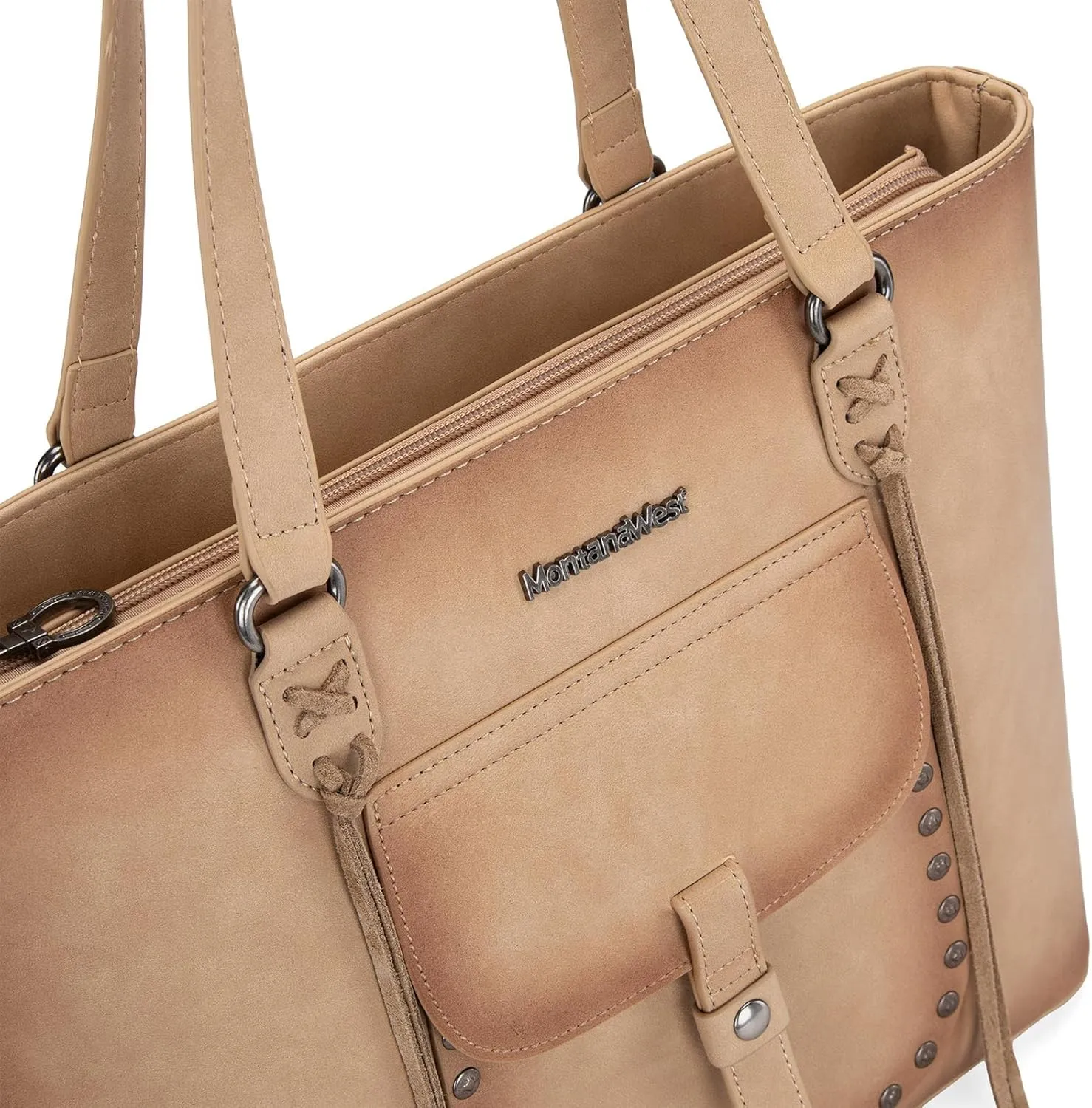 Montana West Western Two-Tone Large Tote Bag for Women Vintage Top Handle Ladies Shoulder Bags