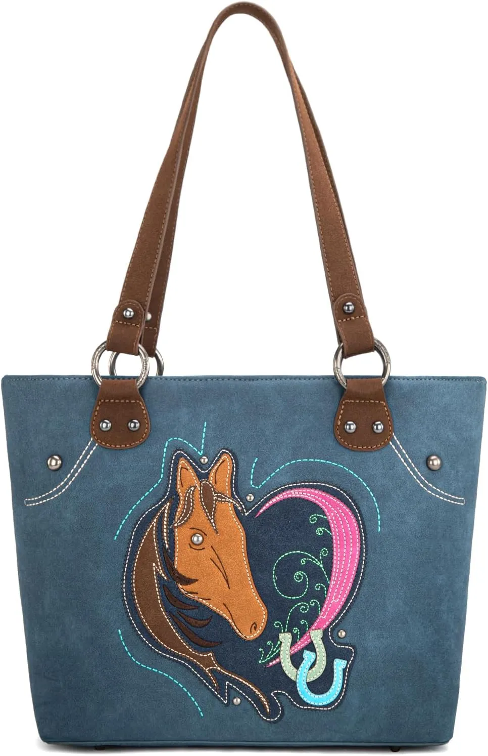 Montana West Western Two-Tone Large Tote Bag for Women Vintage Top Handle Ladies Shoulder Bags