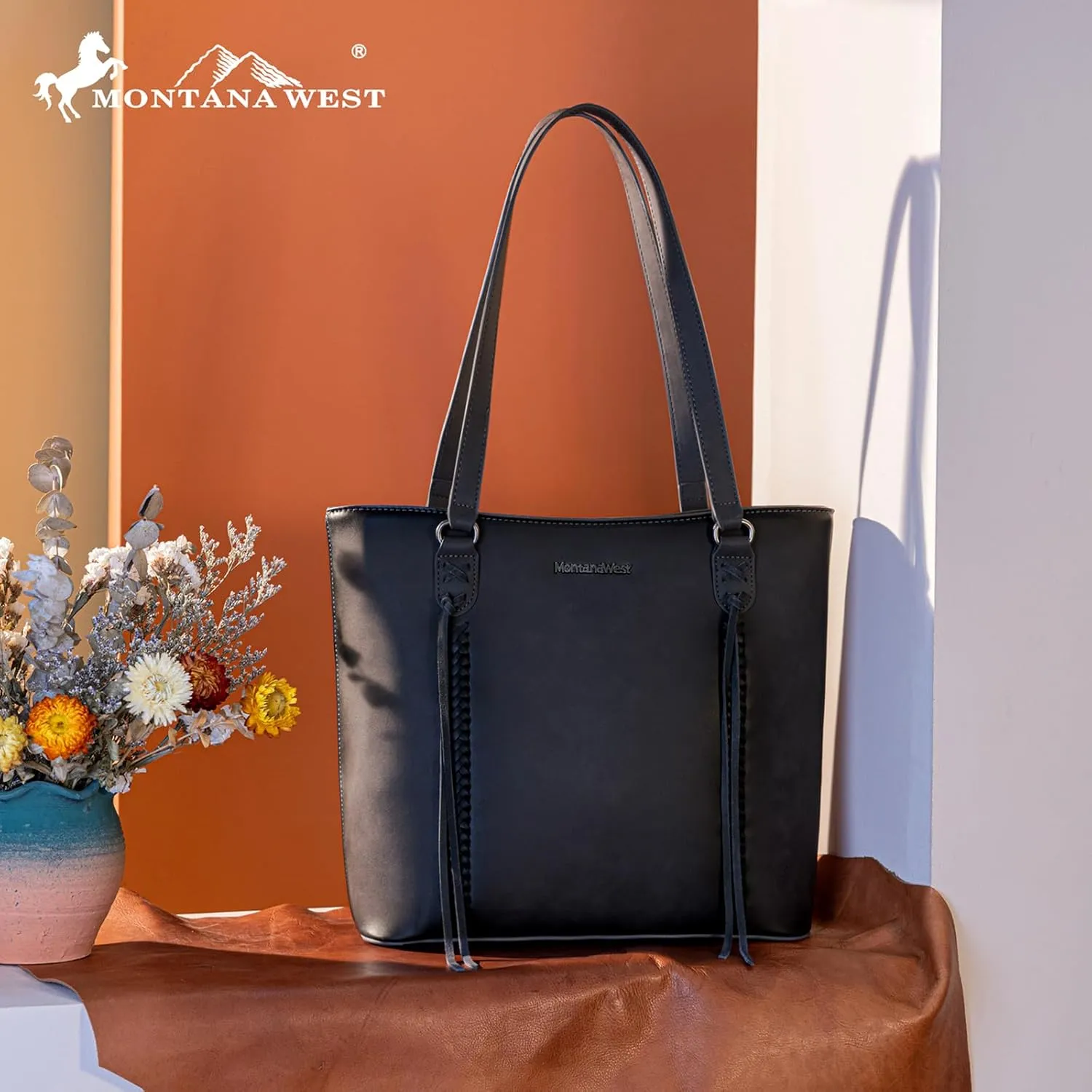 Montana West Western Two-Tone Large Tote Bag for Women Vintage Top Handle Ladies Shoulder Bags