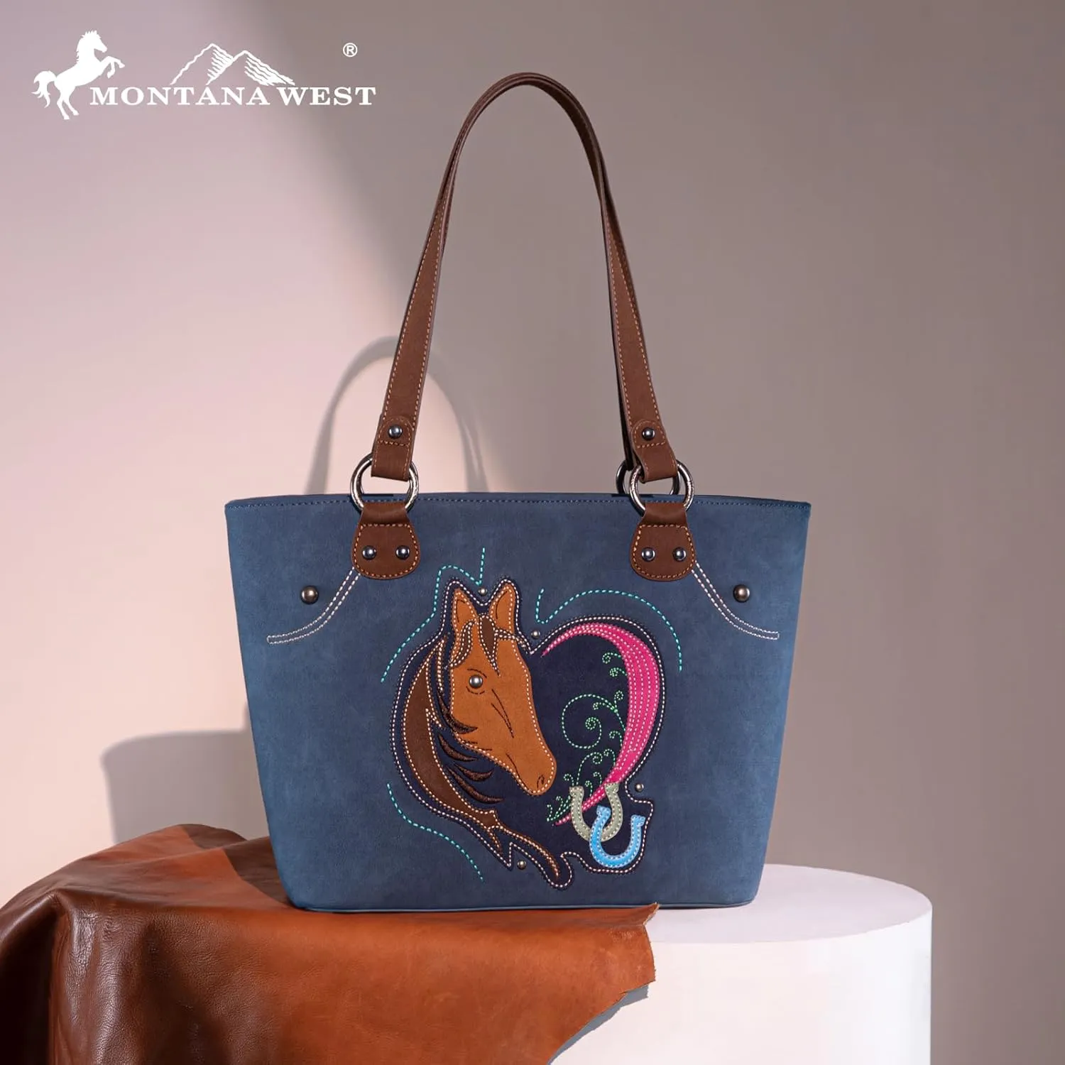Montana West Western Two-Tone Large Tote Bag for Women Vintage Top Handle Ladies Shoulder Bags