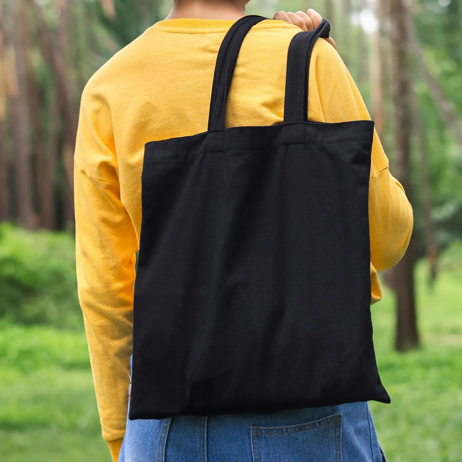 Morcheiong 6 Pack Black Cotton Canvas Bag Blank Tote Canvas Bags Reusable Grocery Shopping Bags, Suitable for DIY Craft, Shopping, Drawing, Advertising, Grocery, Promotion, Gift, Activity
