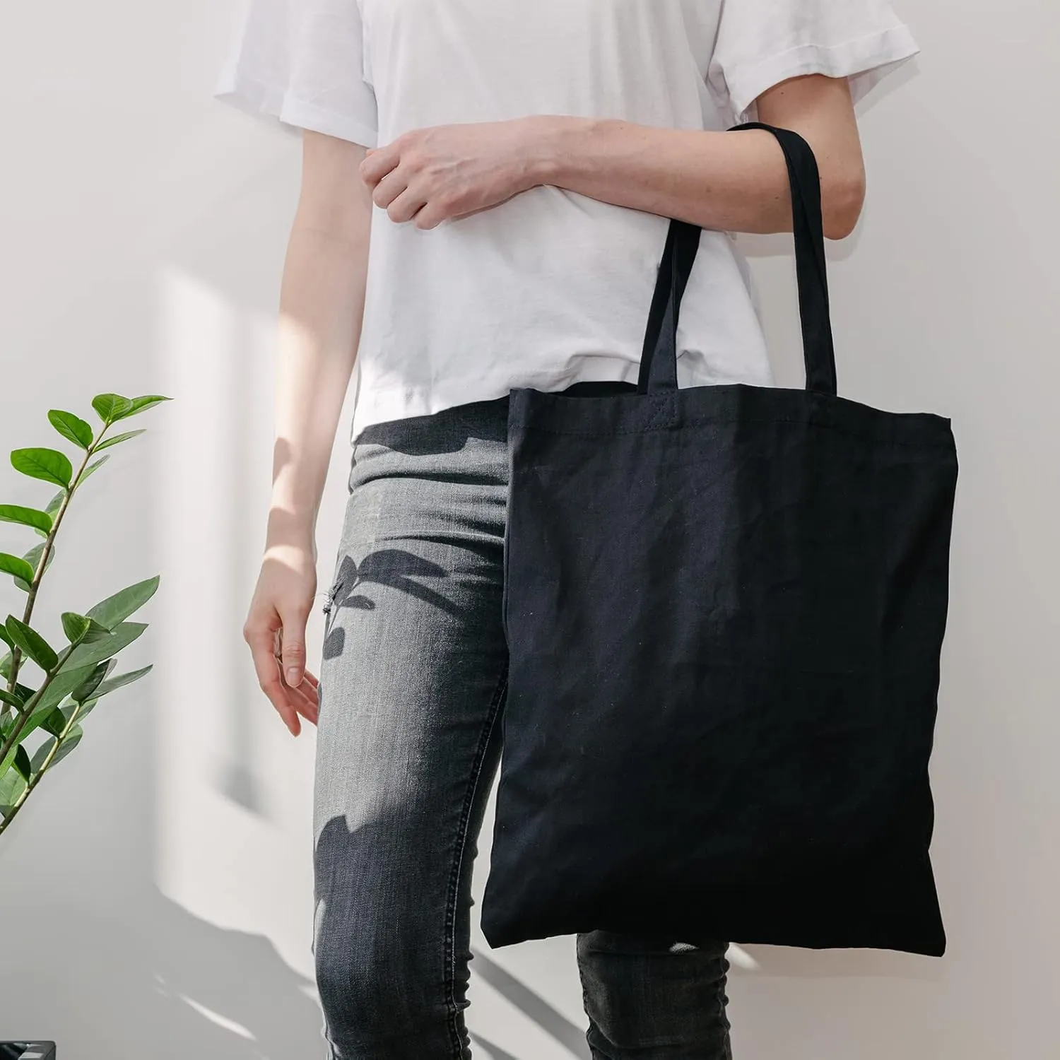 Morcheiong 6 Pack Black Cotton Canvas Bag Blank Tote Canvas Bags Reusable Grocery Shopping Bags, Suitable for DIY Craft, Shopping, Drawing, Advertising, Grocery, Promotion, Gift, Activity