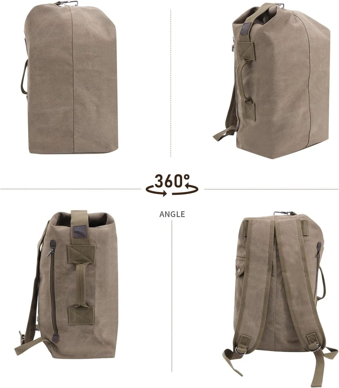 MosaiRudo Canvas Leisure Backpack Tactical Military Duffel Bags Travel Climbing Bag, Gym Bag Top Load for Outdoor Sports (Army Green, Upgrade S)