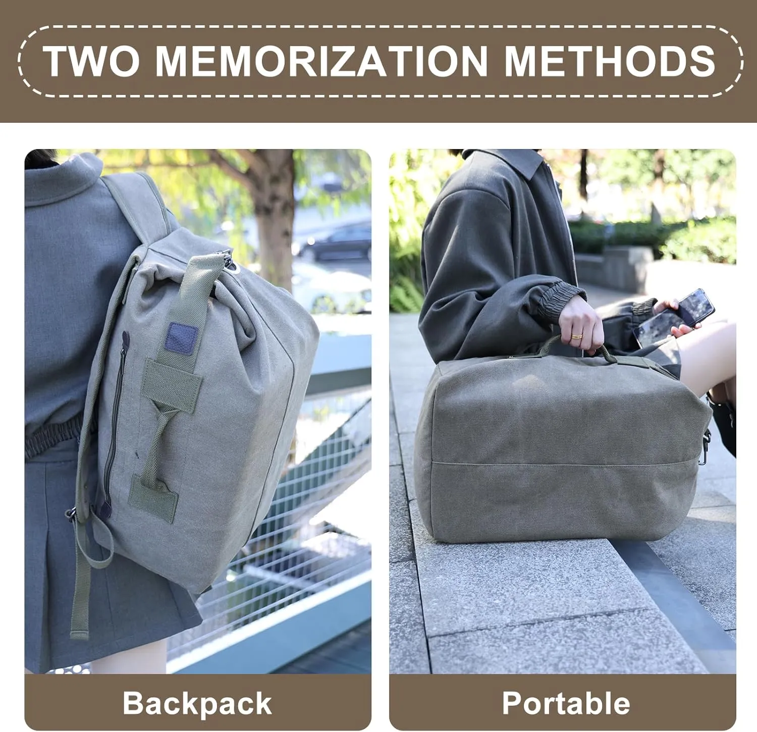 MosaiRudo Canvas Leisure Backpack Tactical Military Duffel Bags Travel Climbing Bag, Gym Bag Top Load for Outdoor Sports (Army Green, Upgrade S)