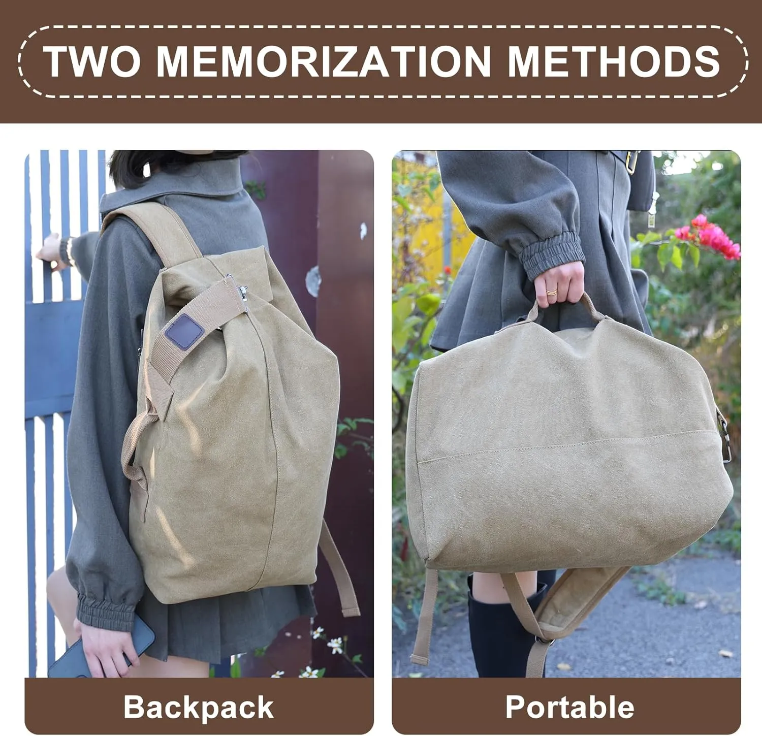 MosaiRudo Canvas Leisure Backpack Tactical Military Duffel Bags Travel Climbing Bag, Gym Bag Top Load for Outdoor Sports (Khaki, Upgrade S)