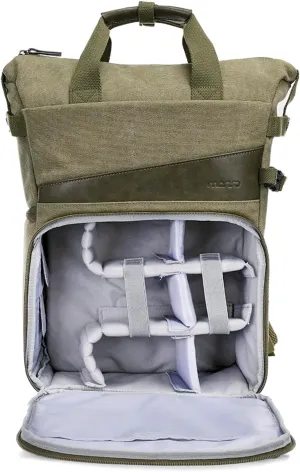 MOSISO Camera Backpack, DSLR/SLR/Mirrorless Camera Bag Case with Tripod Holder&15-16 inch Laptop Compartment&PU Handle, Canvas Photography Backpack Compatible with Canon/Nikon/Sony, Olive Yellow