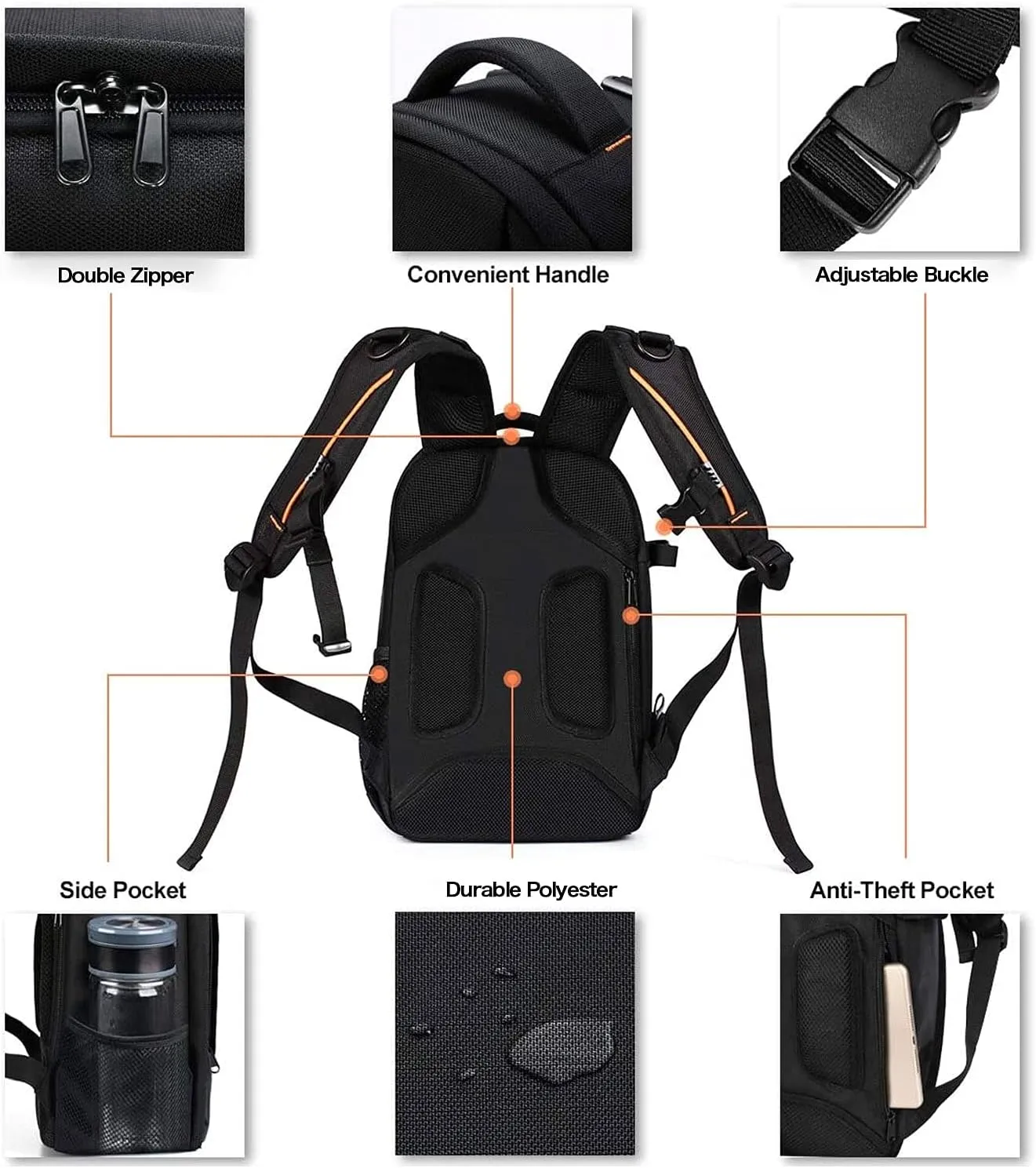 MOSISO Camera Backpack,DSLR/SLR/Mirrorless Photography Backpack Buffer Padded Shockproof Camera Bag with Customized Modular Inserts&Tripod Holder Compatible with Canon,Nikon,Sony etc, Black