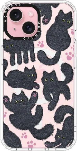 MOSNOVO Case for iPhone 15 Plus/iPhone 14 Plus, [Compatible with Magsafe] [Buffertech 6.6ft Military-Grade Drop Protection] [Anti Peel Off Tech] Clear Phone Case Design - Black Furry Cat