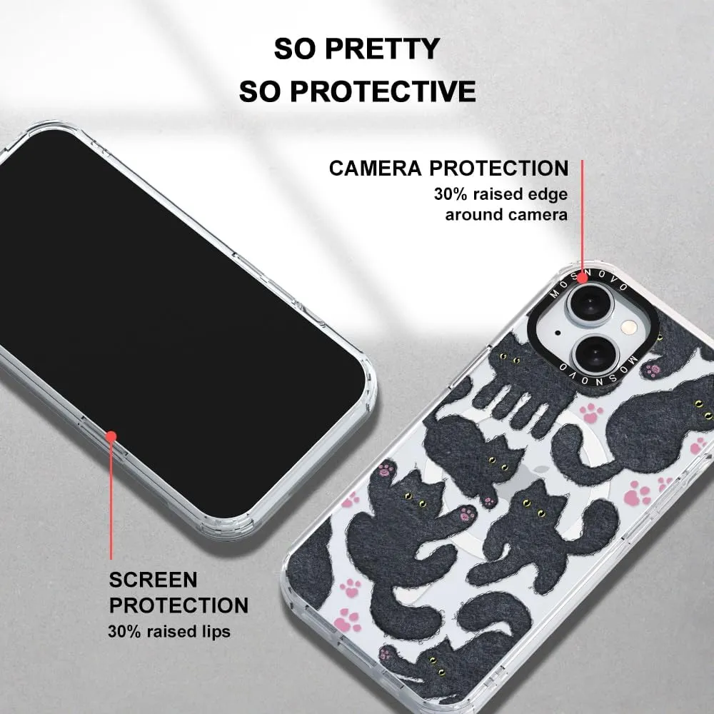 MOSNOVO Case for iPhone 15 Plus/iPhone 14 Plus, [Compatible with Magsafe] [Buffertech 6.6ft Military-Grade Drop Protection] [Anti Peel Off Tech] Clear Phone Case Design - Black Furry Cat