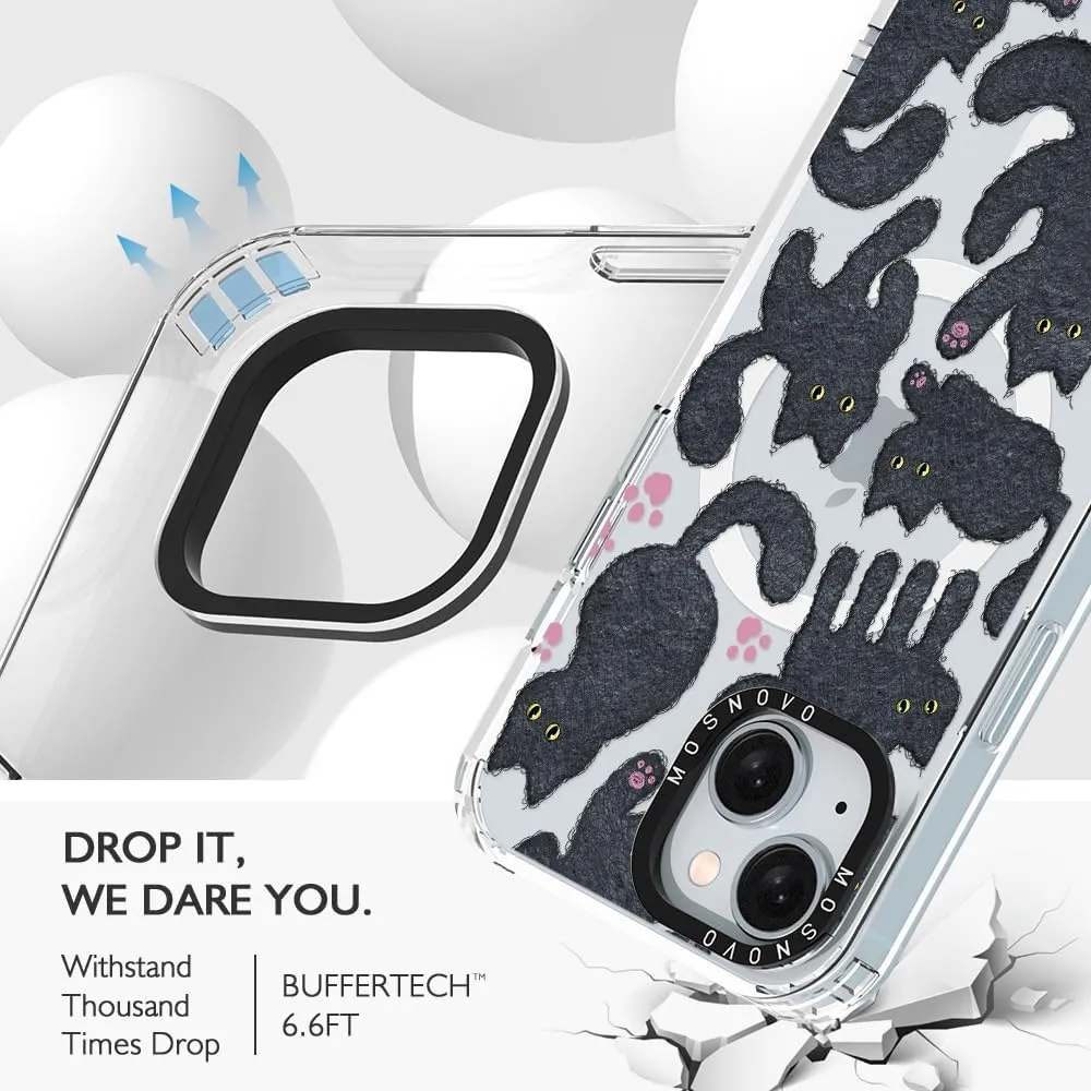 MOSNOVO Case for iPhone 15 Plus/iPhone 14 Plus, [Compatible with Magsafe] [Buffertech 6.6ft Military-Grade Drop Protection] [Anti Peel Off Tech] Clear Phone Case Design - Black Furry Cat