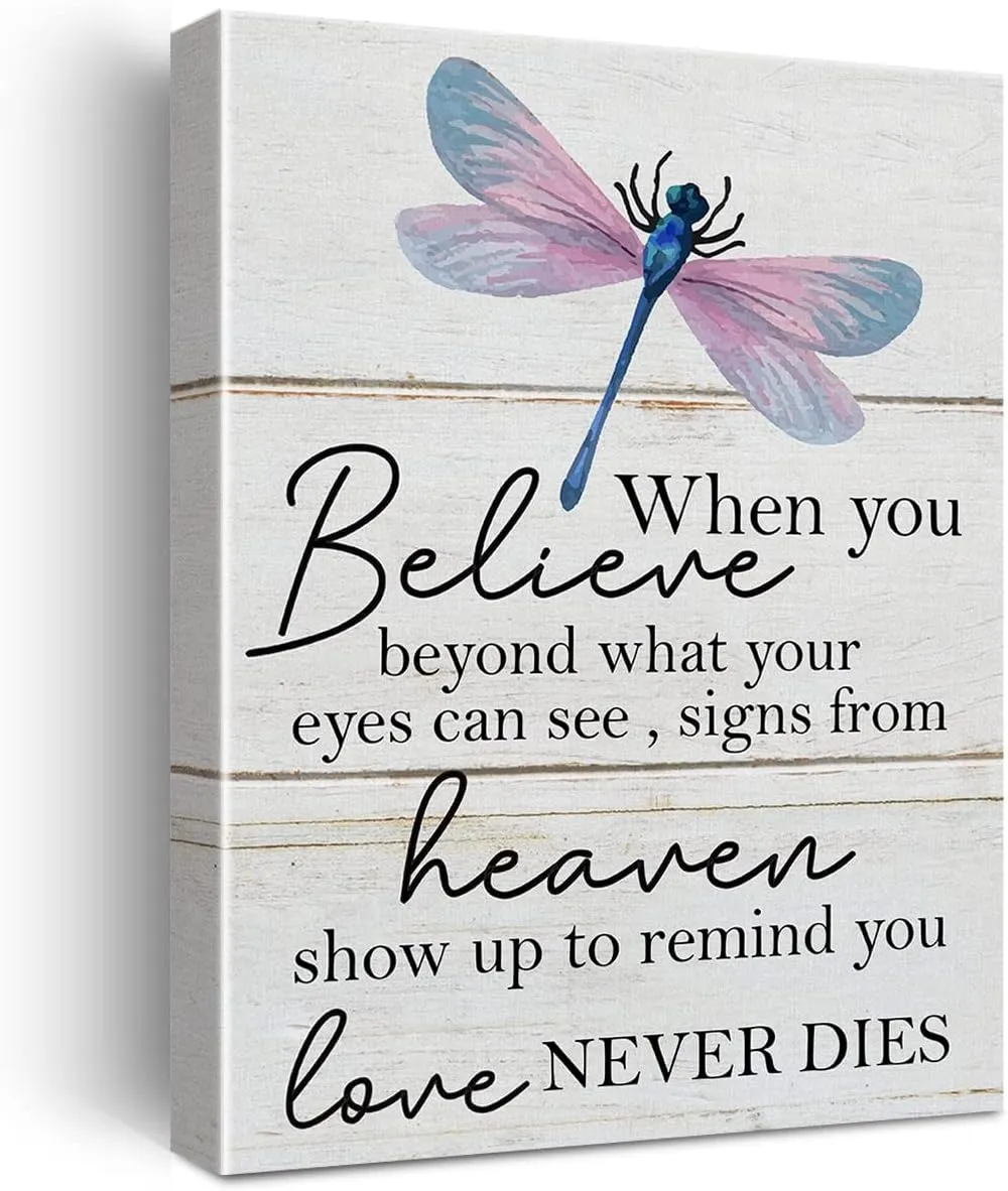 Motivational Quote Inspirational Dragonfly When You Believe Beyond What Your Eyes Can See Canvas Wall Art Office Home Decor Rustic Poster Picture Artwork 11.5"x15" (Wooden Framed)