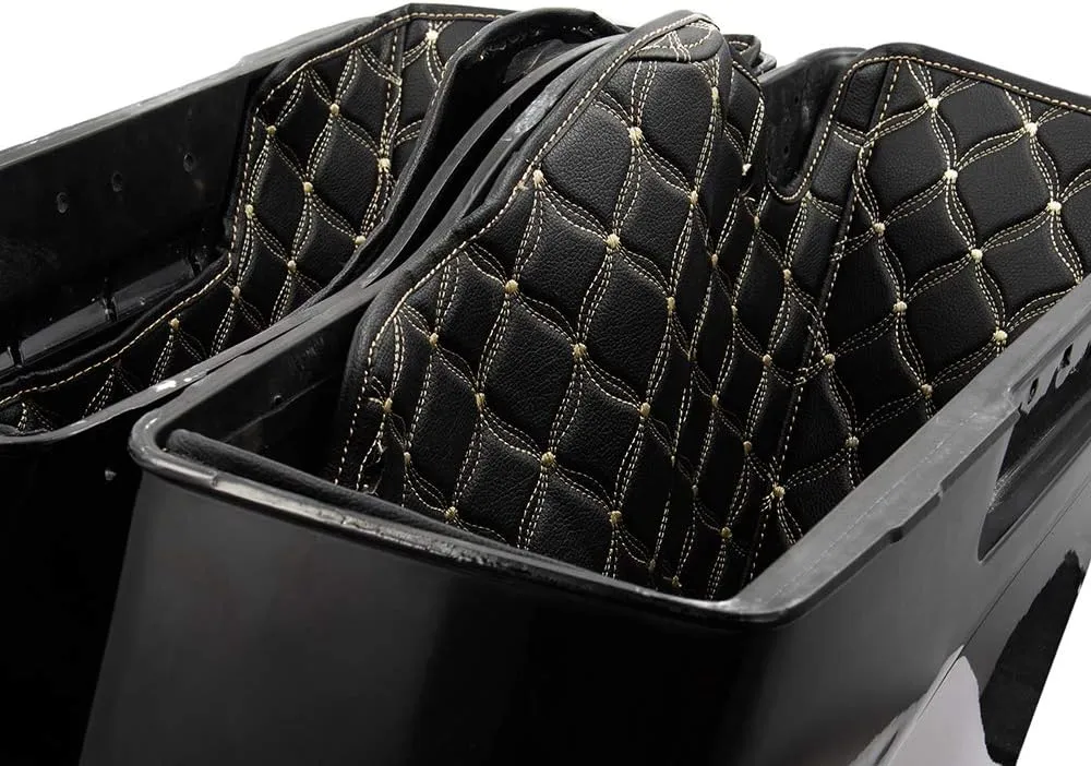 Moto Onfire US Stock Saddlebag Liners, Beige Stitching, Extended Bags Inserts Fit for 2013 and down, Stretched Hard Saddlebags