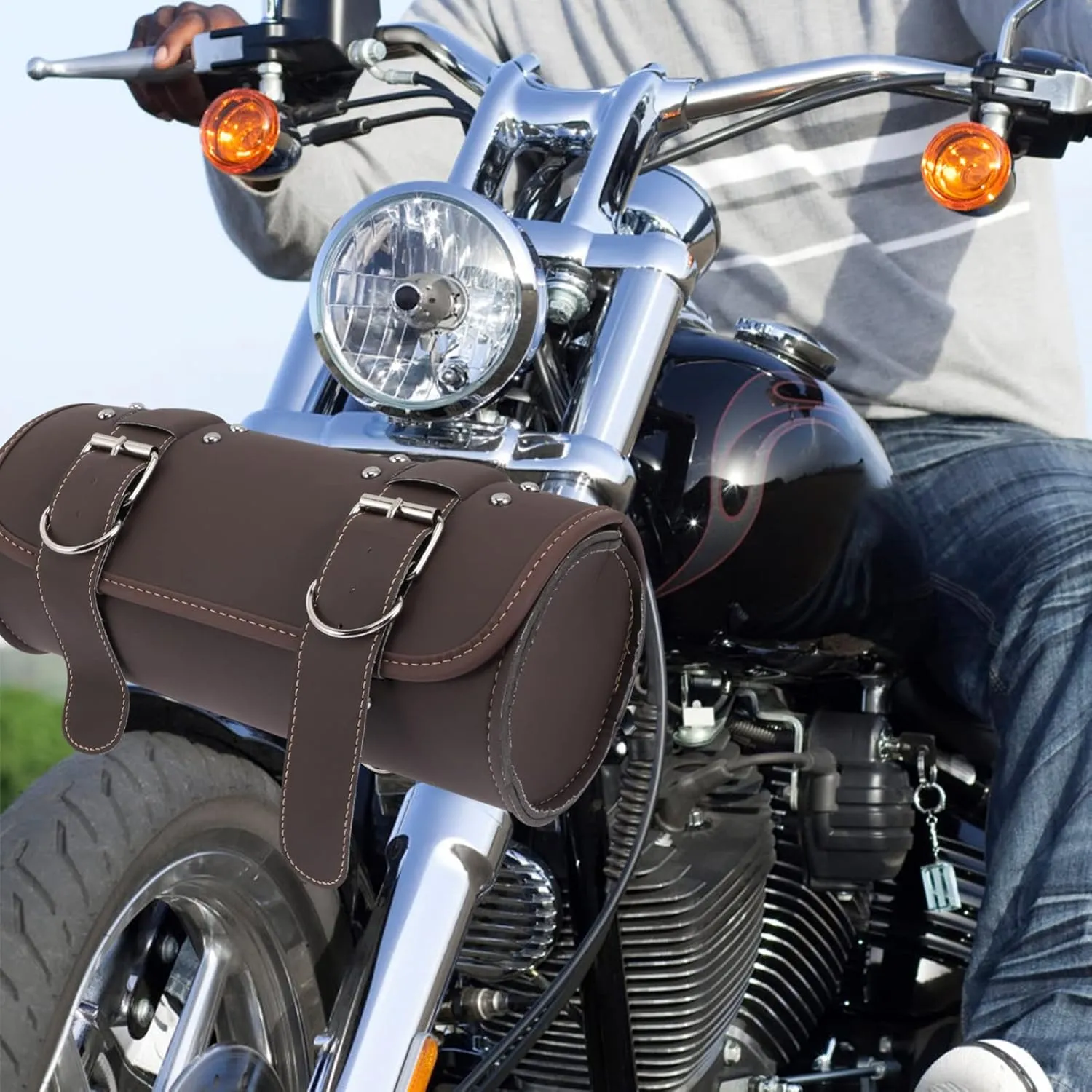 Motorcycle Fork Bag Pu Leather Handlebar Pouch Tool Storage Water-Resistant for Motorbike Enthusiasts