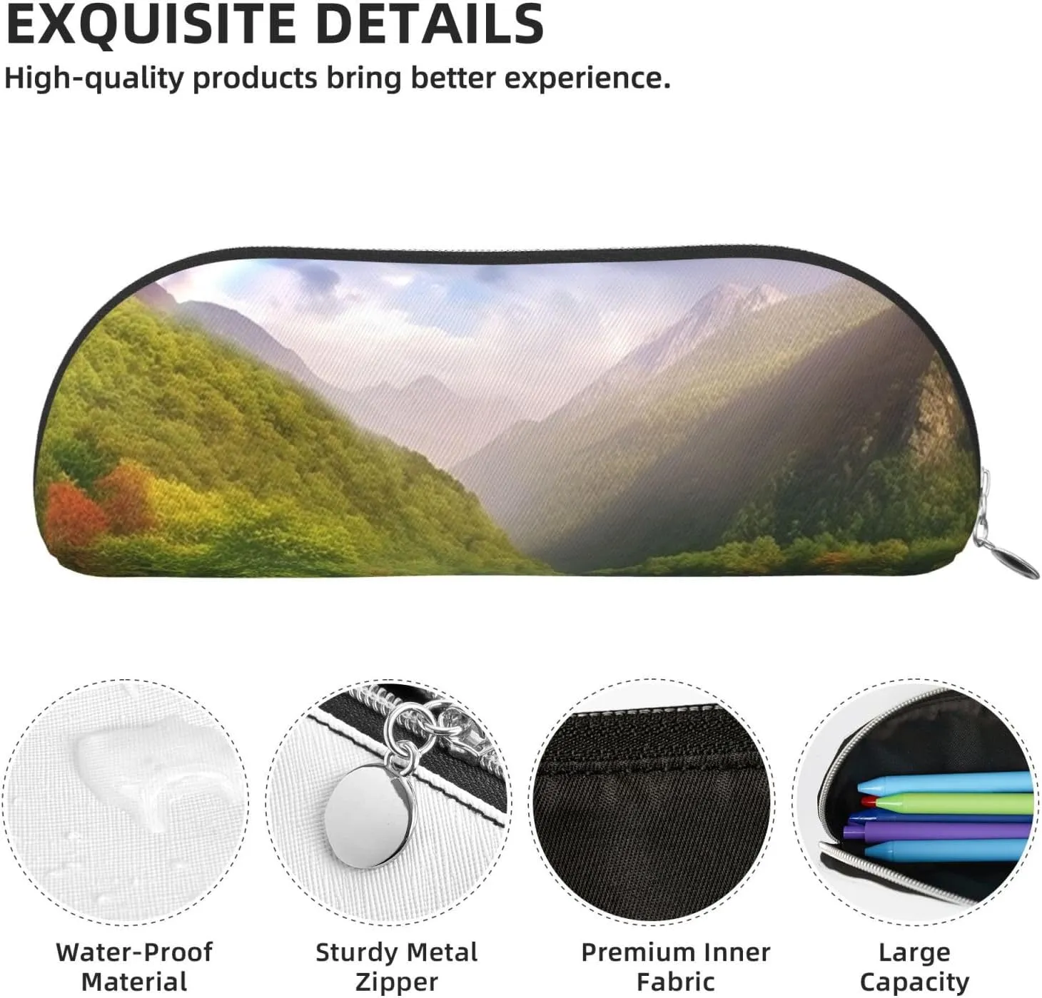 Mountain Valley with Rainbow Makeup Bag for Women Men Large Pencil Case Aesthetic Pencil Pouch Coin Pouch Leather Cosmetic Bag with Zipper Office Organizer Travel Essentials