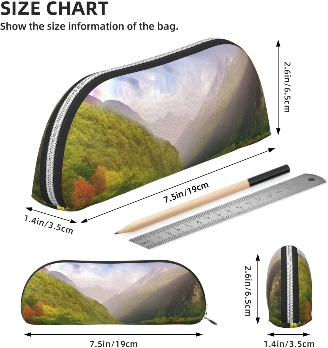 Mountain Valley with Rainbow Makeup Bag for Women Men Large Pencil Case Aesthetic Pencil Pouch Coin Pouch Leather Cosmetic Bag with Zipper Office Organizer Travel Essentials