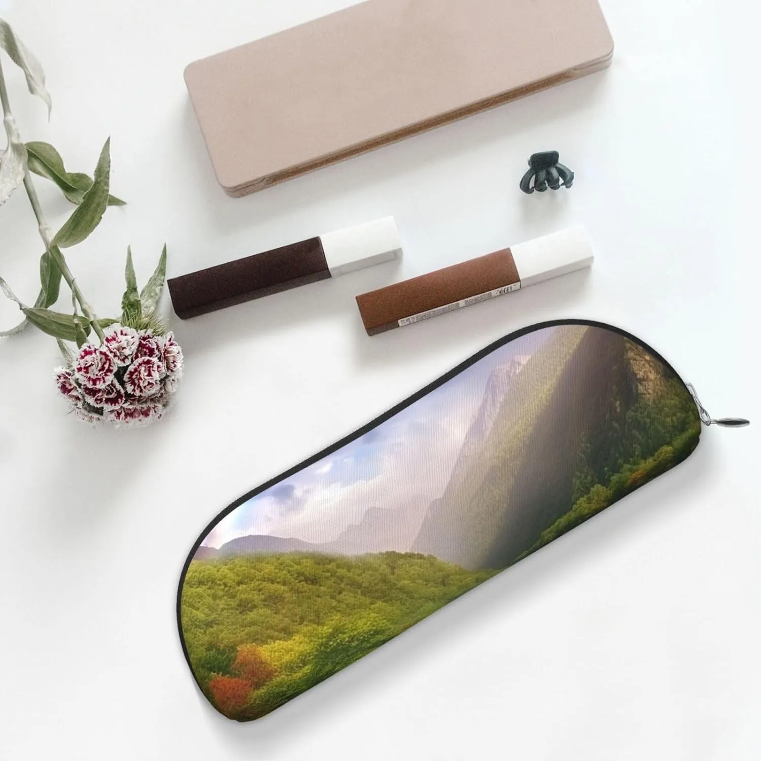Mountain Valley with Rainbow Makeup Bag for Women Men Large Pencil Case Aesthetic Pencil Pouch Coin Pouch Leather Cosmetic Bag with Zipper Office Organizer Travel Essentials