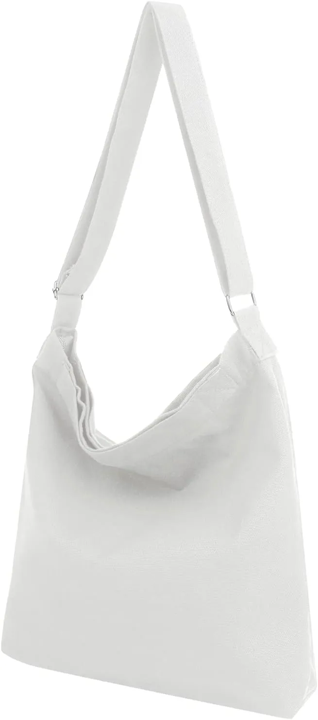 Muka Canvas Shoulder Bag with Zipper Hobo Crossbody Handbag Casual Tote