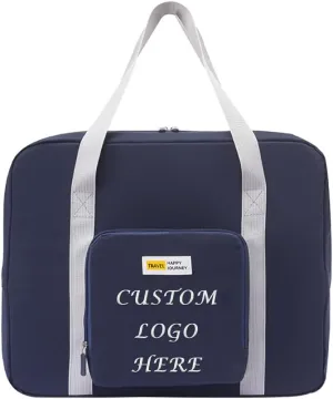 Muka Custom Embroidered Duffle Bags, Foldable Travel Bag Dark Blue Storage Bag with Personalized Logo