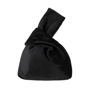 Muka Velvet Knot Bag, Black Luxury Evening Bag Knot Closure, Wrist Bag Cosmetic Organizer