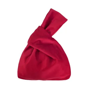 Muka Velvet Knot Bag, Red Luxury Evening Knot Closure, Wrist Bag Cosmetic Organizer