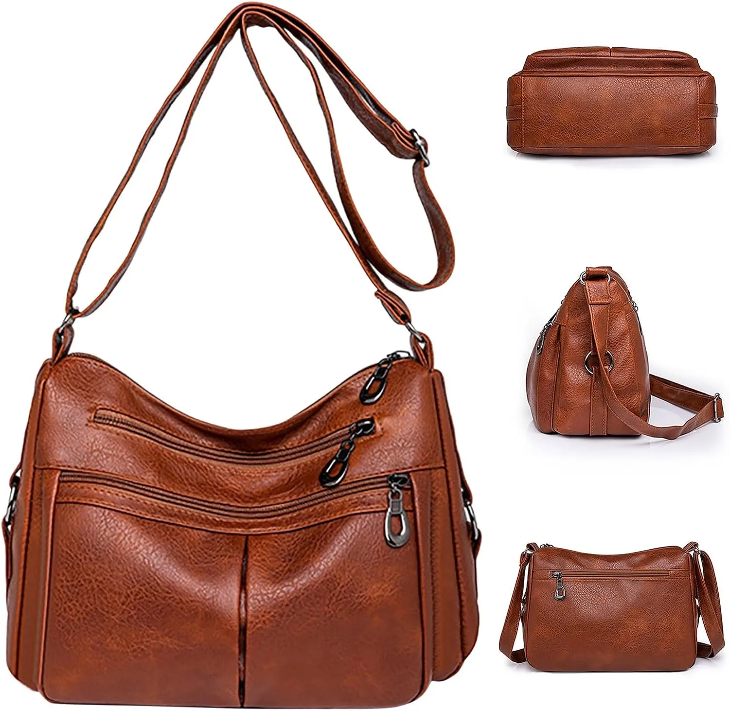 Multi Pocket Shoulder Bags for Woman Crossbody Purses and Handbags Lightweight Pocketbook Summer Mini Gym Bag(Brown)