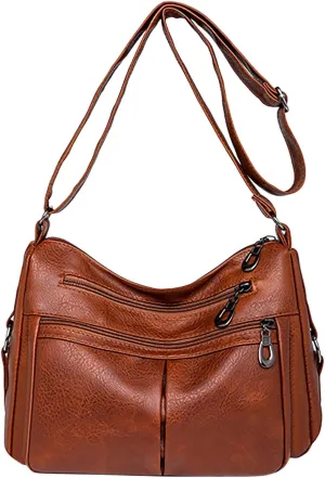 Multi Pocket Shoulder Bags for Woman Crossbody Purses and Handbags Lightweight Pocketbook Summer Mini Gym Bag(Brown)