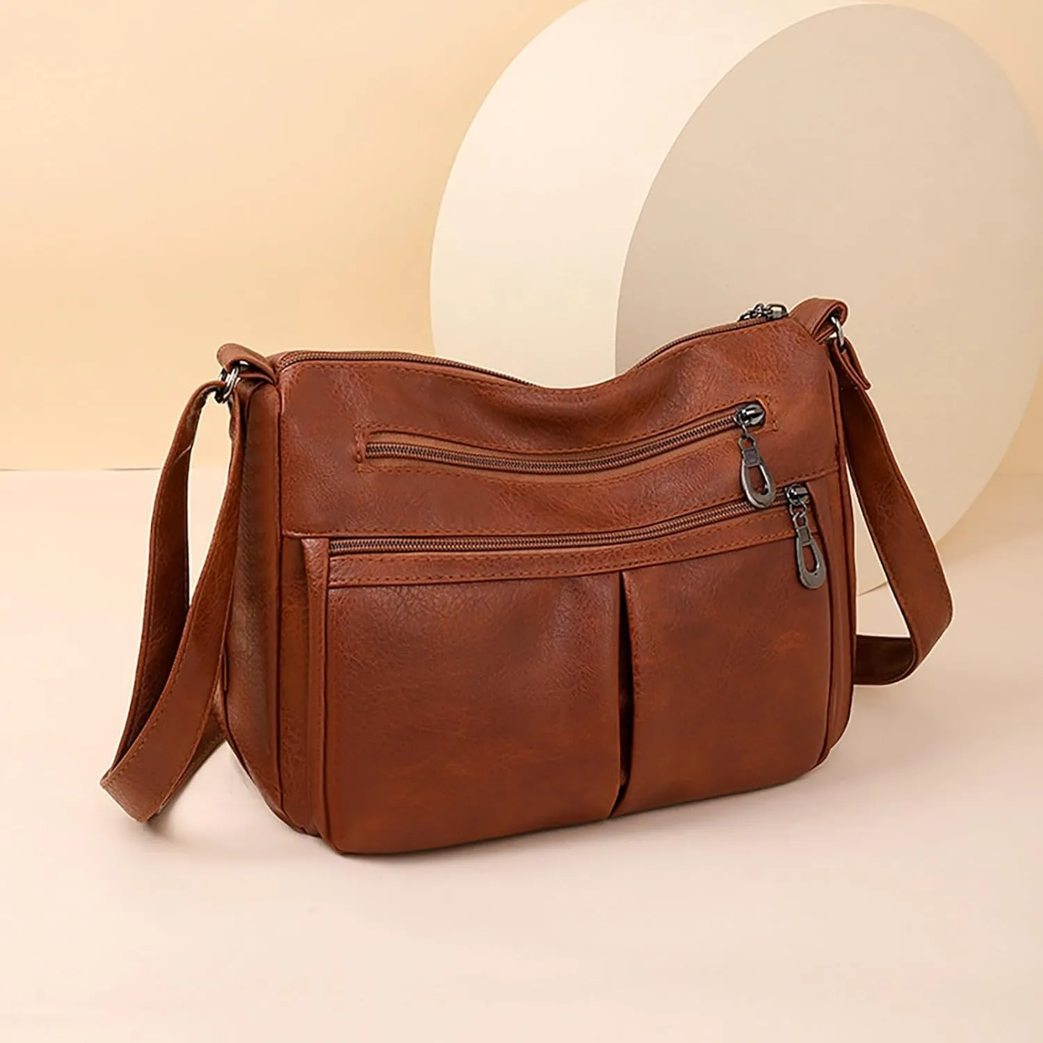 Multi Pocket Shoulder Bags for Woman Crossbody Purses and Handbags Lightweight Pocketbook Summer Mini Gym Bag(Brown)
