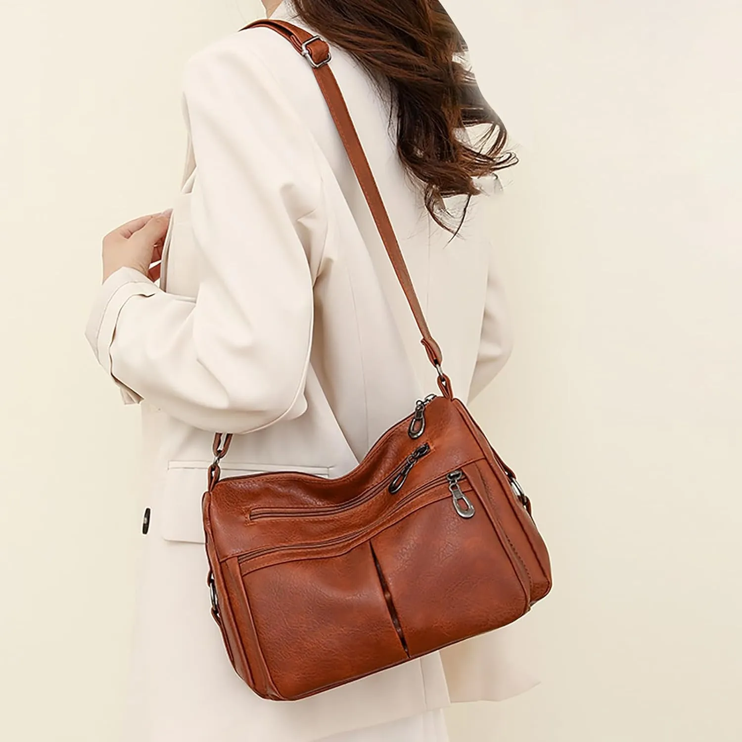 Multi Pocket Shoulder Bags for Woman Crossbody Purses and Handbags Lightweight Pocketbook Summer Mini Gym Bag(Brown)