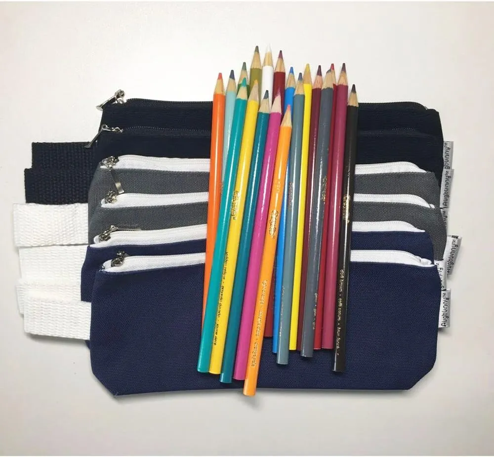 Multi-purpose 100% Cotton 12oz Canvas Zippered Cosmetic Makeup Pouch 6-pack