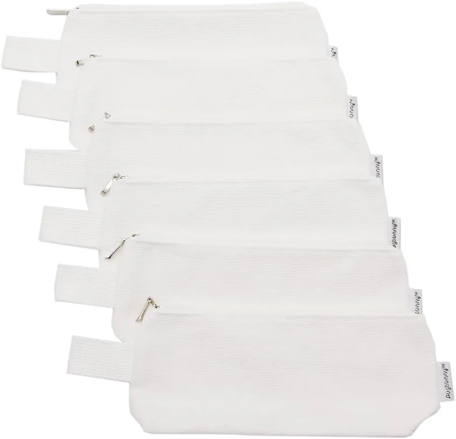 Multi-purpose 100% Cotton 12oz Canvas Zippered Cosmetic Makeup Pouch 6-pack