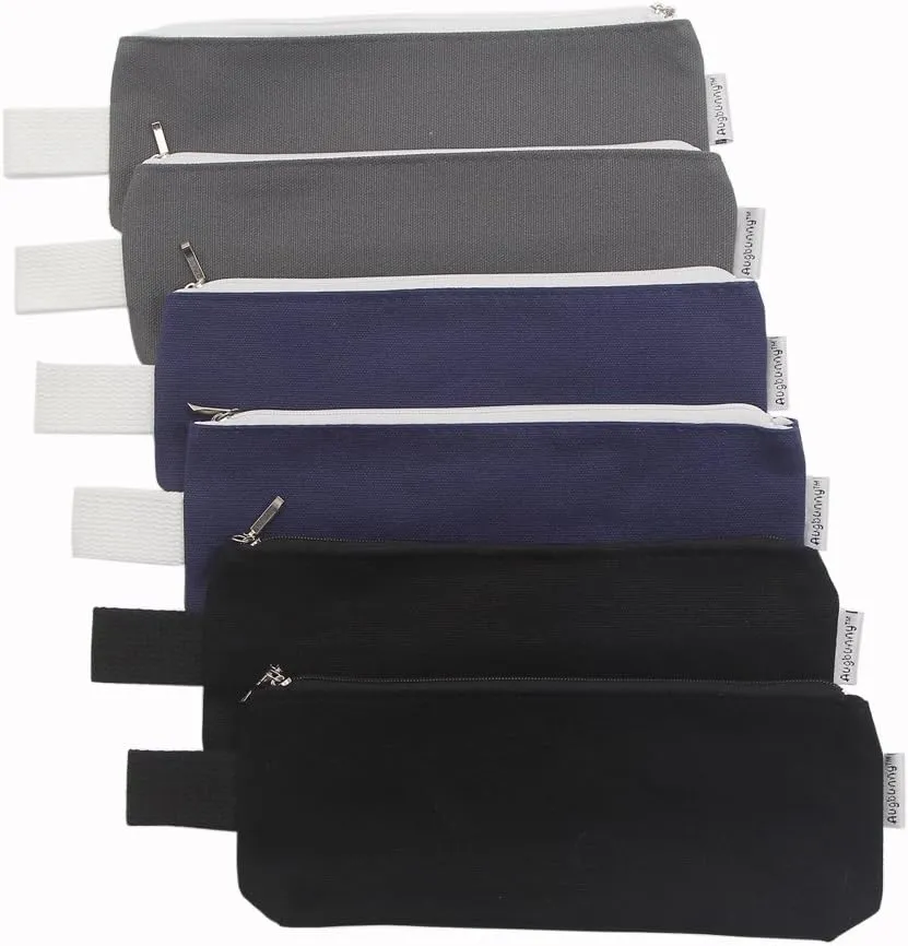 Multi-purpose 100% Cotton 12oz Canvas Zippered Cosmetic Makeup Pouch 6-pack