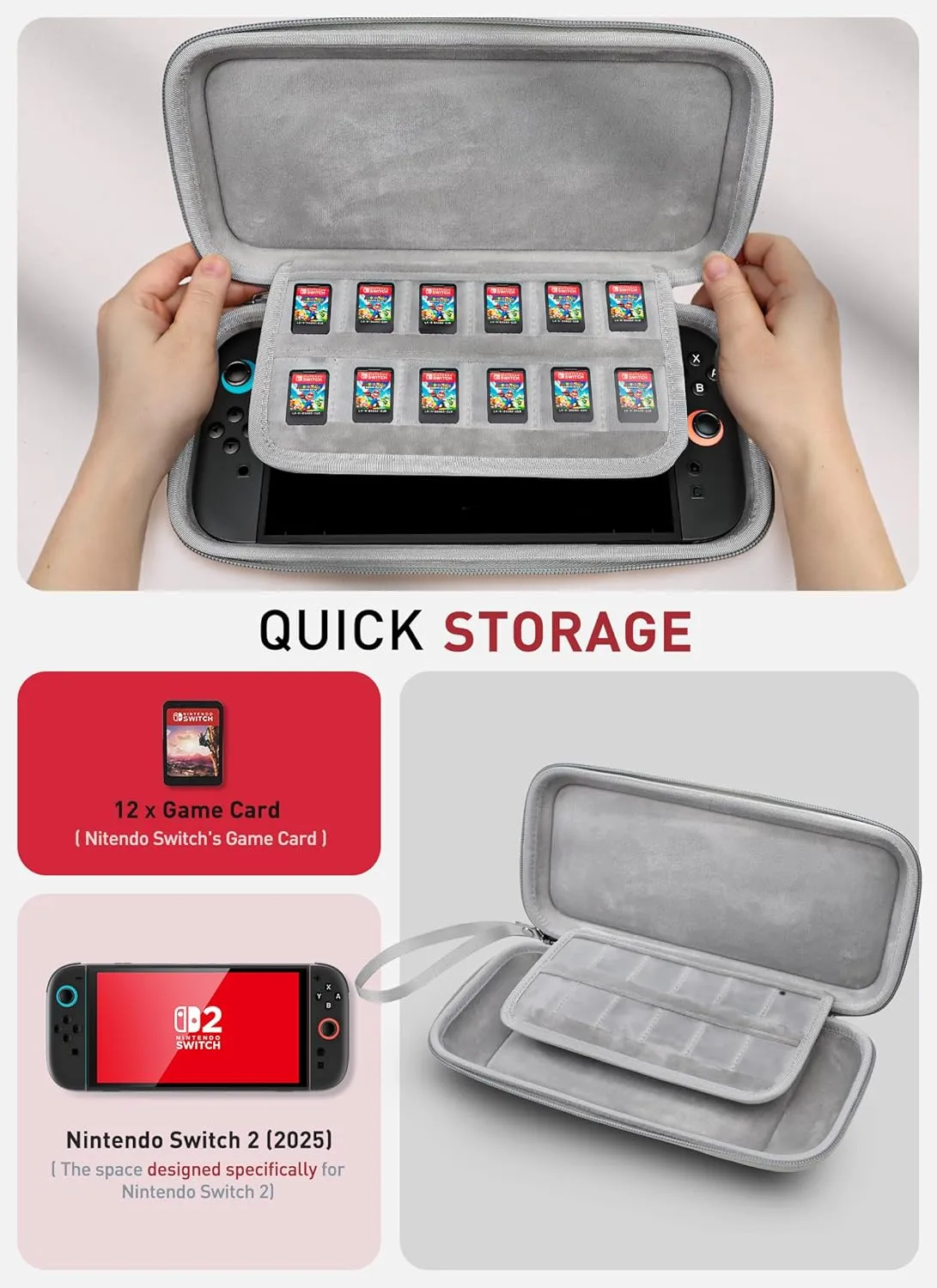 Mumba Carrying Case for Nintendo Switch 2 2025, [Mini Version] Travel Case with 12 Game Cartridge slot Portable Bag Protective Carry handbag Pouch Shell Accessories [Portable & Lightweight] (Red)