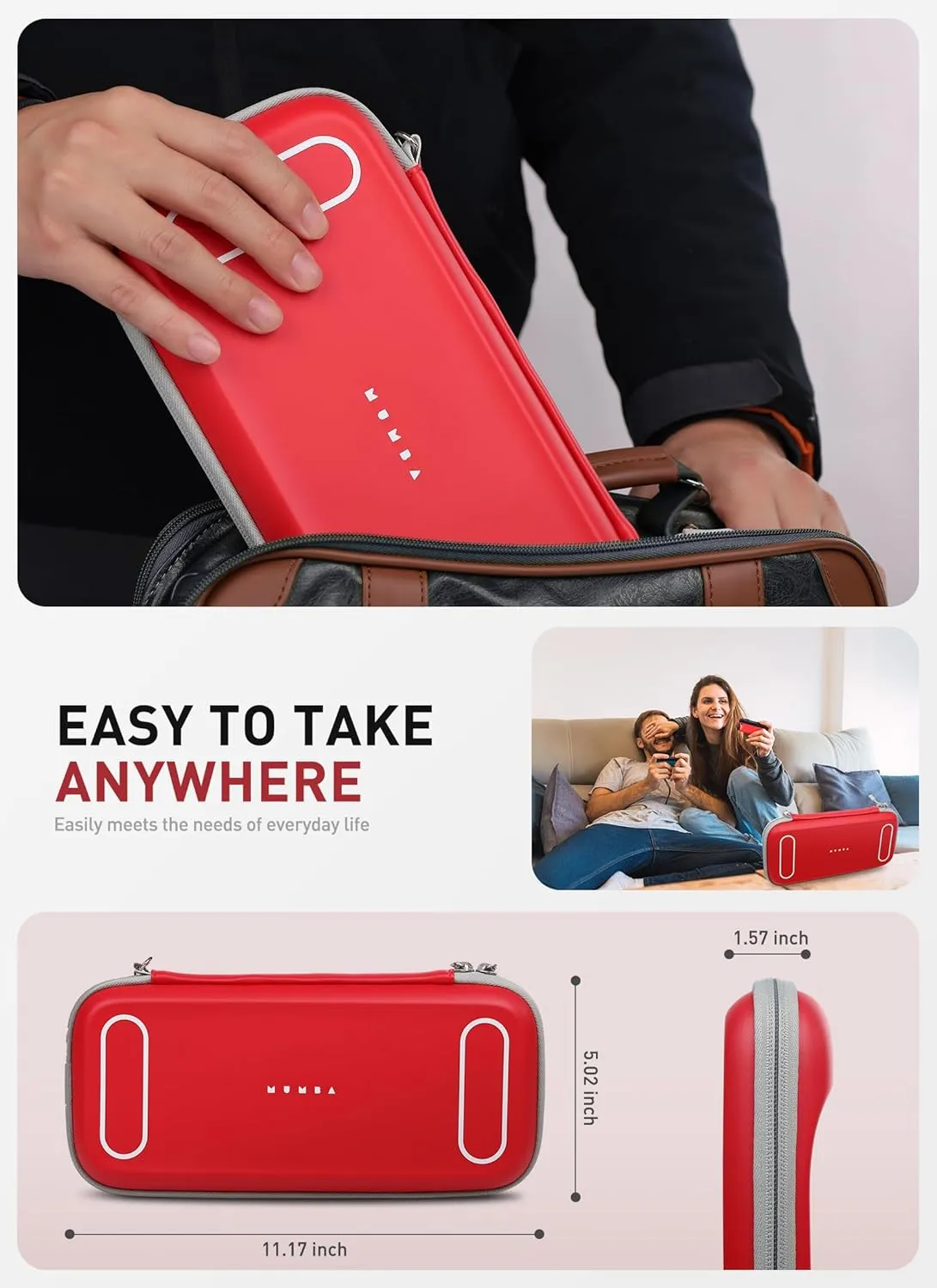 Mumba Carrying Case for Nintendo Switch 2 2025, [Mini Version] Travel Case with 12 Game Cartridge slot Portable Bag Protective Carry handbag Pouch Shell Accessories [Portable & Lightweight] (Red)