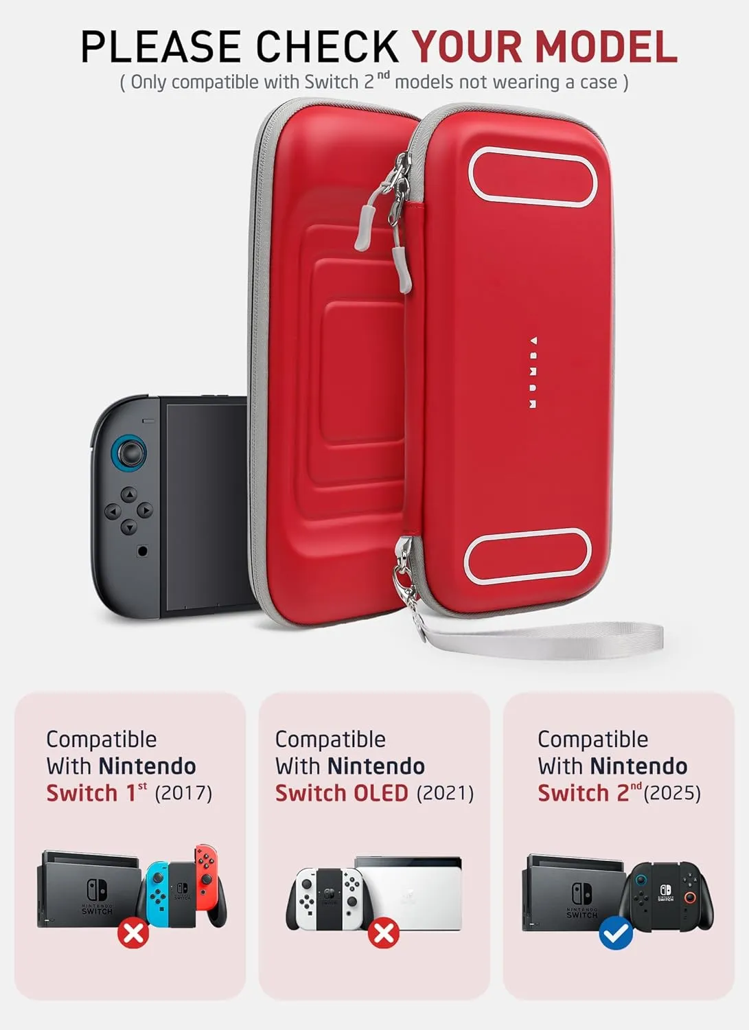 Mumba Carrying Case for Nintendo Switch 2 2025, [Mini Version] Travel Case with 12 Game Cartridge slot Portable Bag Protective Carry handbag Pouch Shell Accessories [Portable & Lightweight] (Red)