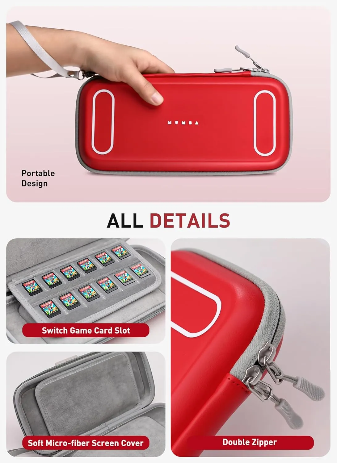 Mumba Carrying Case for Nintendo Switch 2 2025, [Mini Version] Travel Case with 12 Game Cartridge slot Portable Bag Protective Carry handbag Pouch Shell Accessories [Portable & Lightweight] (Red)
