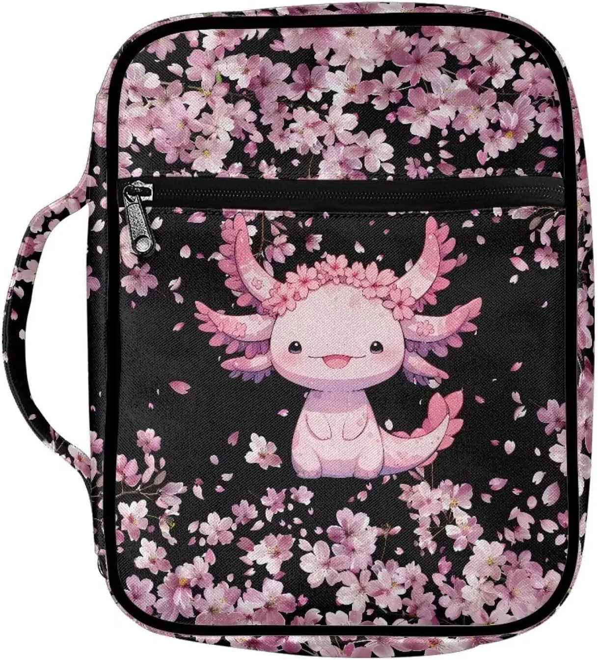 Mumeson Axolotl Cherry Blossom Bible Bag Dust Water Scratches Resistant Bible Protective Case Multiuse Stationary Pouch Storager for Pens Large Capacity Notebook Pens Storage Bag