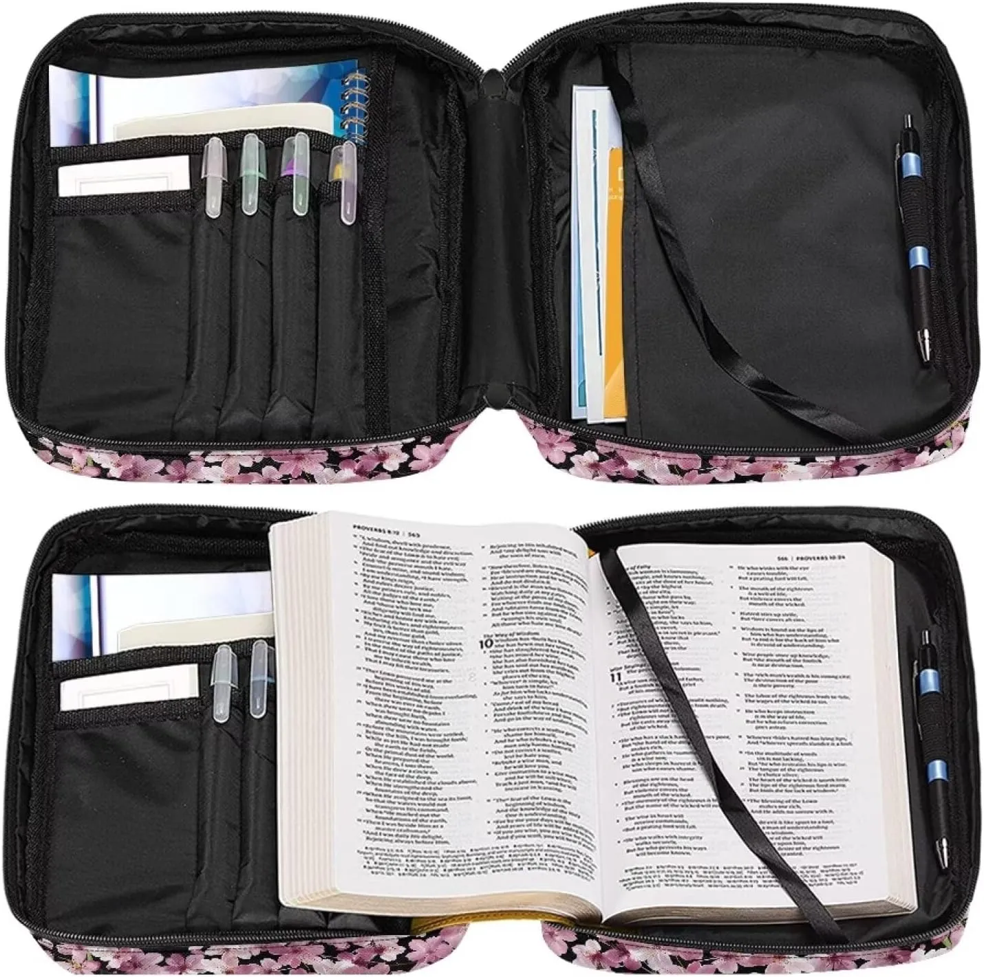 Mumeson Axolotl Cherry Blossom Bible Bag Dust Water Scratches Resistant Bible Protective Case Multiuse Stationary Pouch Storager for Pens Large Capacity Notebook Pens Storage Bag