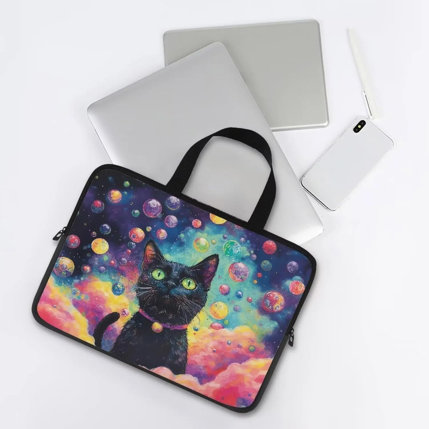 Mumeson Black Cat Laptop Sleeve Bag with Pocket Water Resistant Portable Traveling Carrying Laptop Bag Handbag Shockproof Laptop Case Briefcase