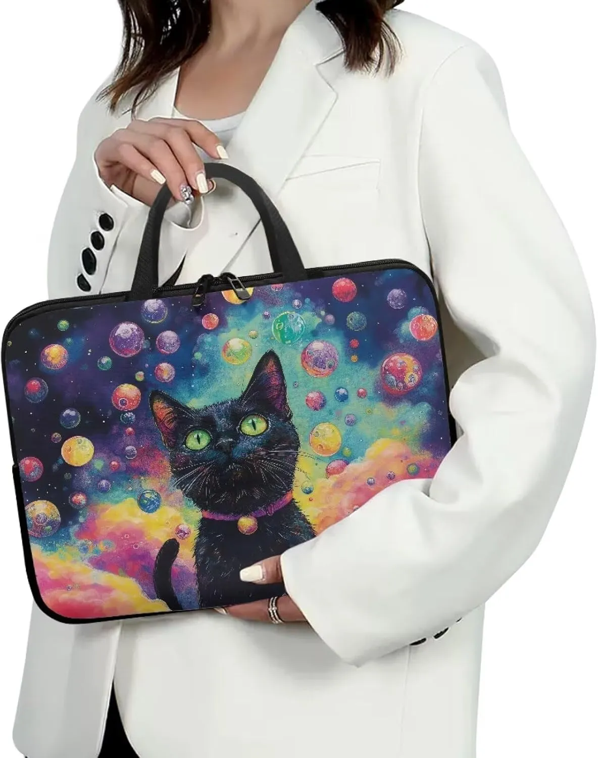 Mumeson Black Cat Laptop Sleeve Bag with Pocket Water Resistant Portable Traveling Carrying Laptop Bag Handbag Shockproof Laptop Case Briefcase
