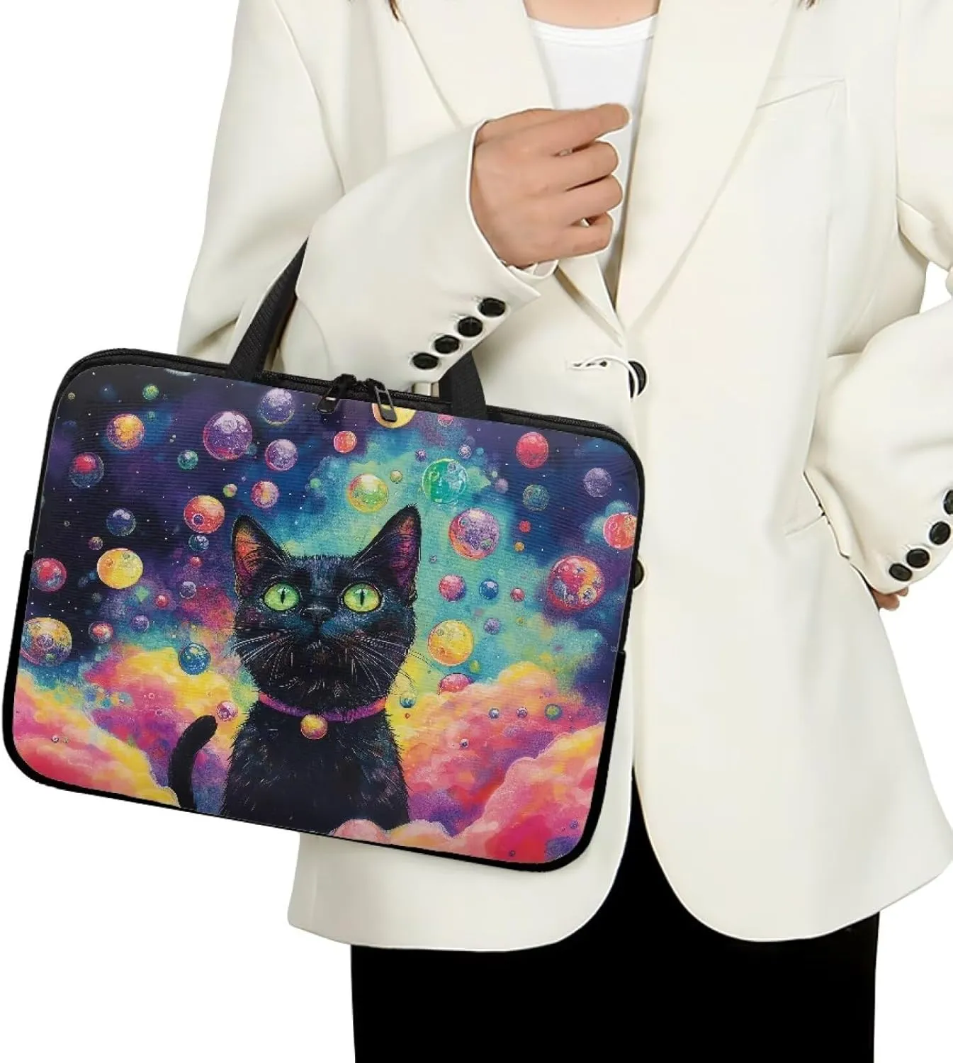 Mumeson Black Cat Laptop Sleeve Bag with Pocket Water Resistant Portable Traveling Carrying Laptop Bag Handbag Shockproof Laptop Case Briefcase
