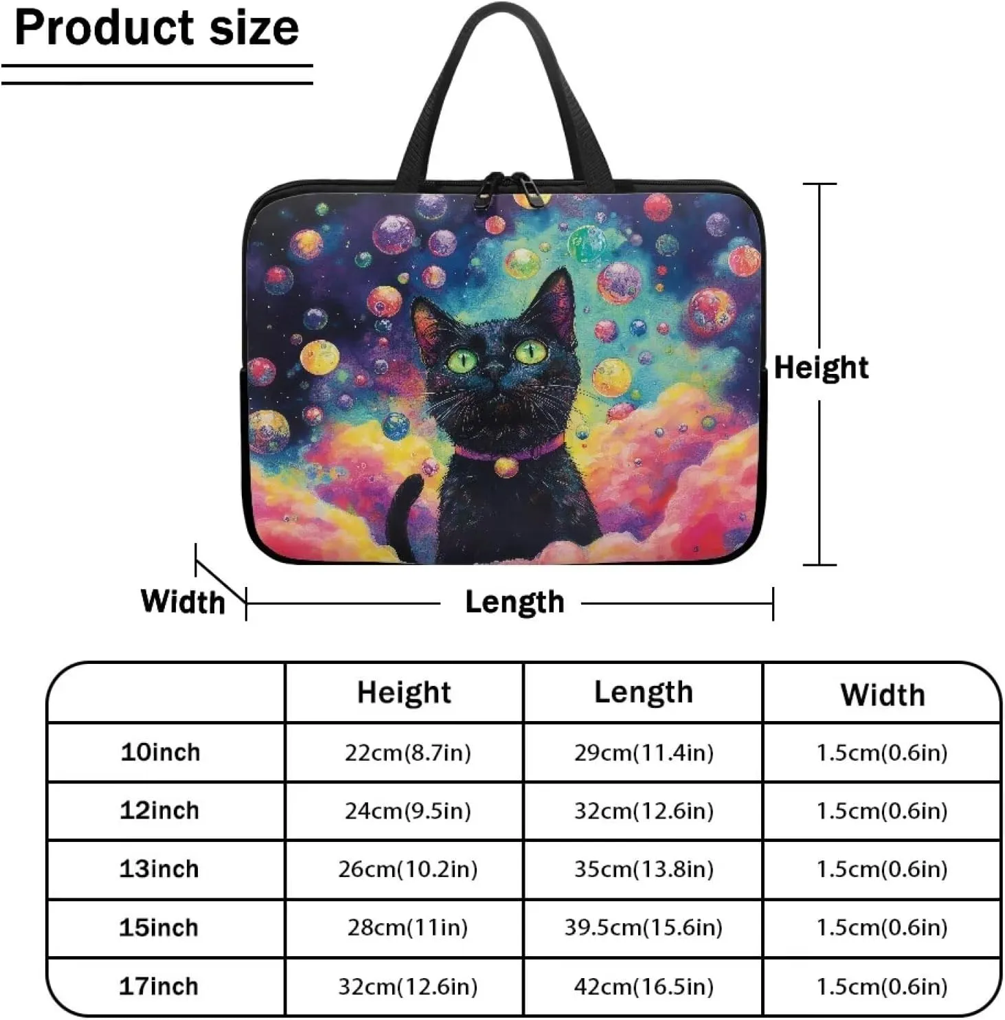 Mumeson Black Cat Laptop Sleeve Bag with Pocket Water Resistant Portable Traveling Carrying Laptop Bag Handbag Shockproof Laptop Case Briefcase
