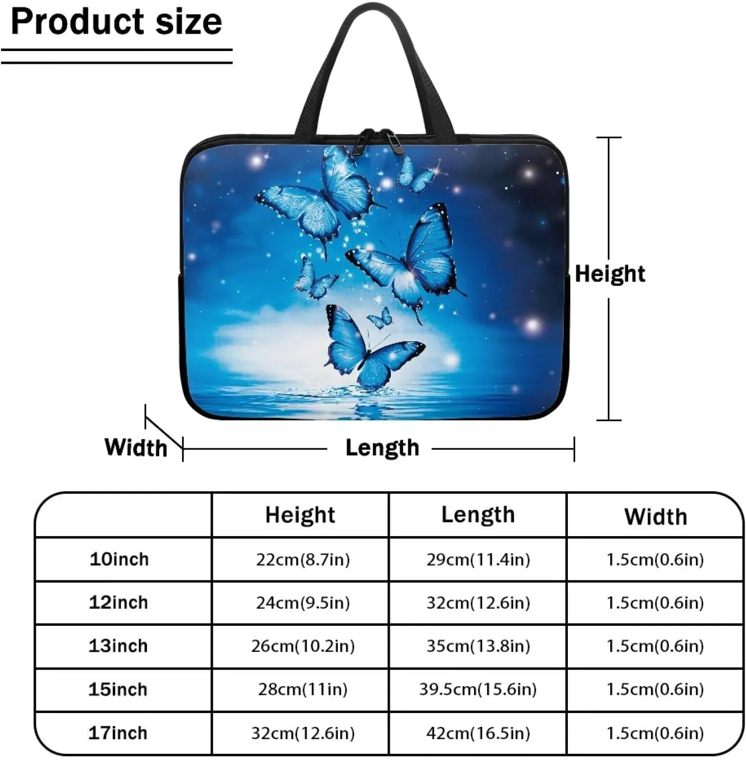 Mumeson Blue Butterfly Portable Laptop Carrying Case Cute Laptop Sleeve for Women Shockproof Laptop Bags with Hand Strap Shockproof Protective