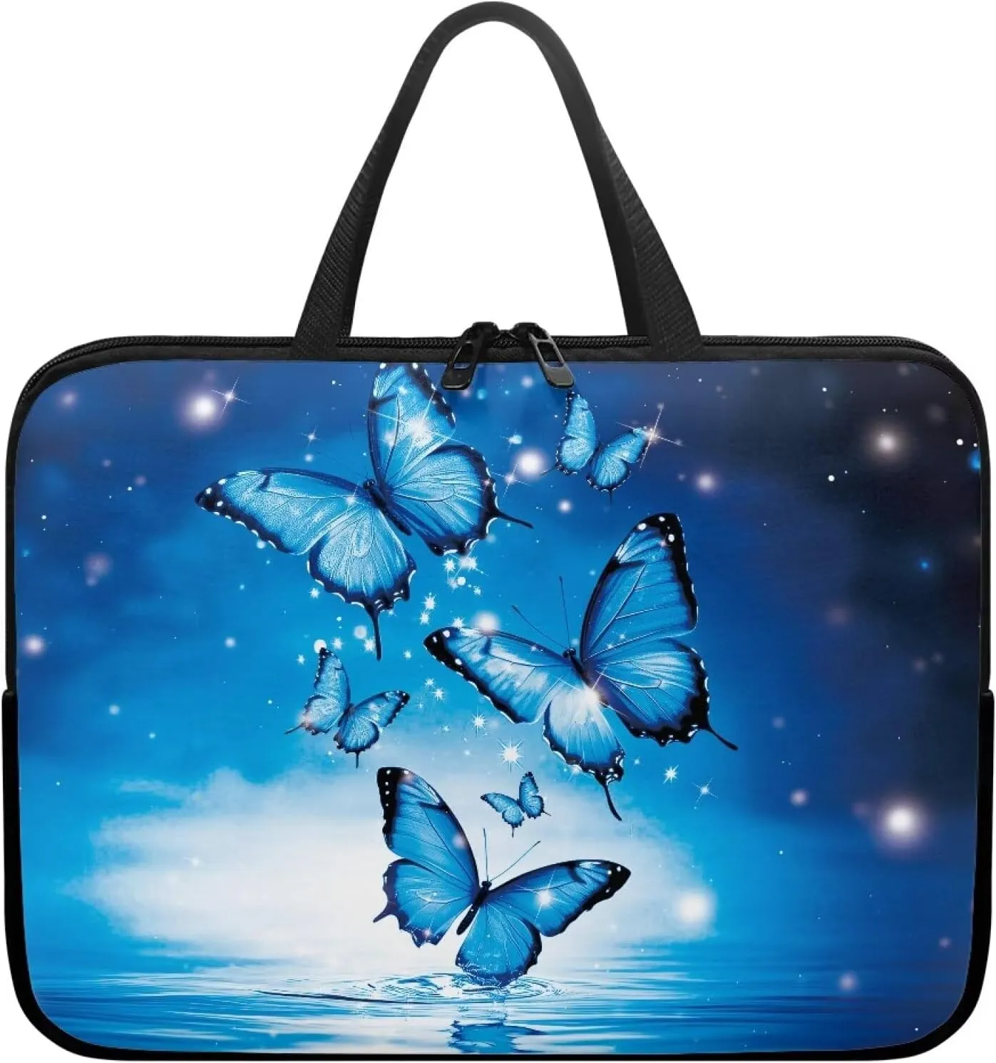 Mumeson Blue Butterfly Portable Laptop Carrying Case Cute Laptop Sleeve for Women Shockproof Laptop Bags with Hand Strap Shockproof Protective