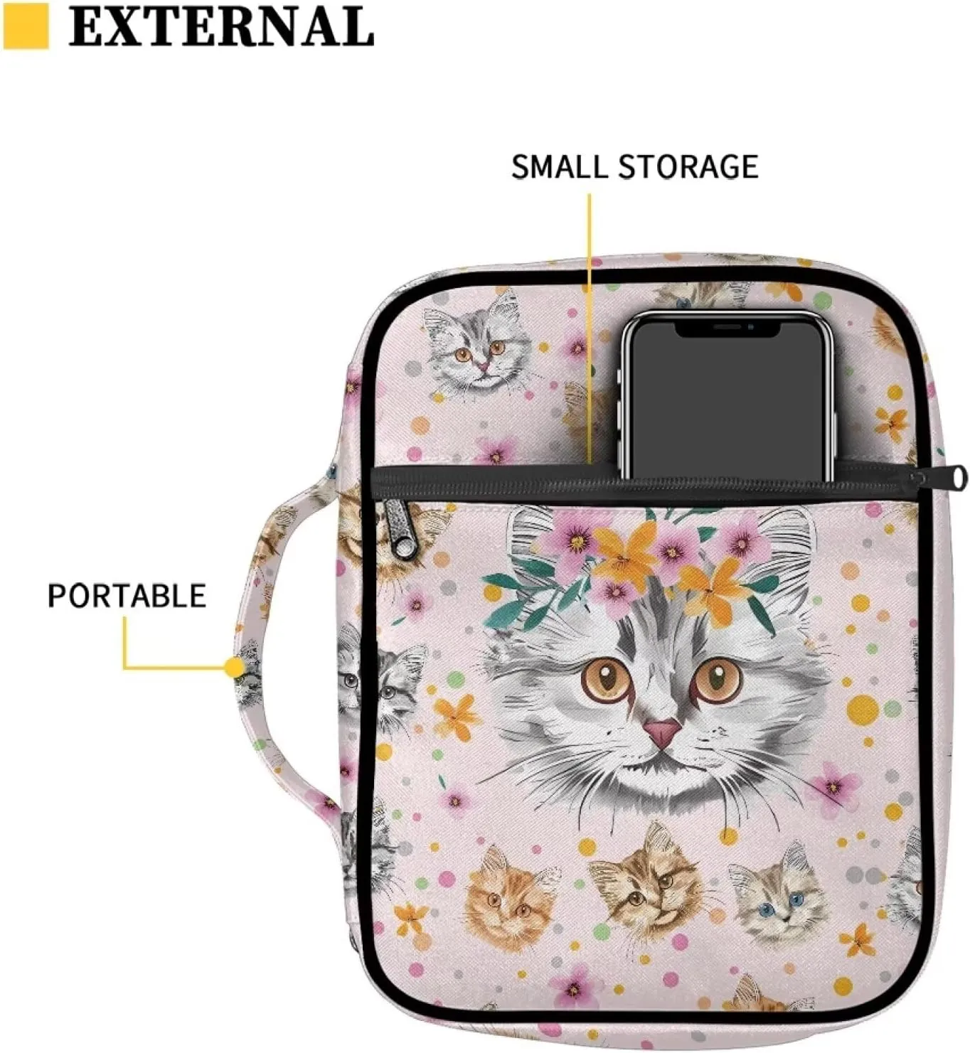 Mumeson Cats Bible Bag Bible Studying Bag for Women Lightweight Bible Studying Supplies Holder Church Tote Bag with Dustproof Cover Anti Dust Bible Study Accessory Pouch