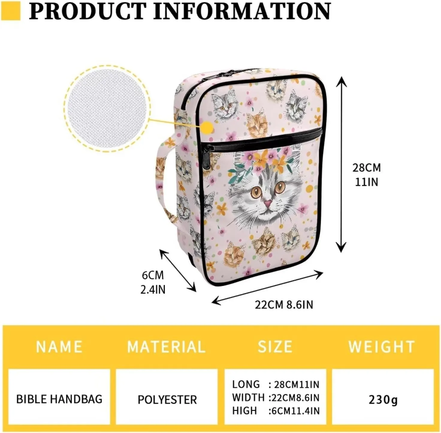 Mumeson Cats Bible Bag Bible Studying Bag for Women Lightweight Bible Studying Supplies Holder Church Tote Bag with Dustproof Cover Anti Dust Bible Study Accessory Pouch